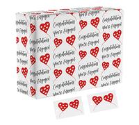 Hunts England - 1 Sheet Of Engagement Fun Wrapping Paper - Includes 2 Gift Tags - Red Heart Collection - Gift Wrap For Congratulations Engagement Presents - For Friends, Couple, Him, Her, etc.