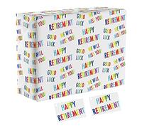 Hunts England - 1 Sheet Of Retirement Fun Wrapping Paper For Him/Her - Includes 2 Gift Tags - Colourful Collection - Gift Wrap For Men, Women, Colleagues, Employees, Workers, Friends, etc.
