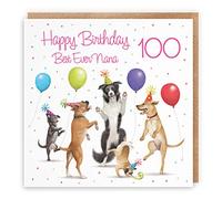 Hunts England - 100th Nana Birthday Card - Dancing Dogs - Best Ever Nana - Age 100 - Funny Women's 100th Birthday Card - Milo's Gallery - Age One Hundred