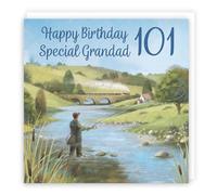 Hunts England - 101st Grandad Fly Fishing Birthday Card - Milo's Gallery - Age 101 Sport Fun Birthday Card For Grandad - For 101 Year Old Fly Fishing Fan