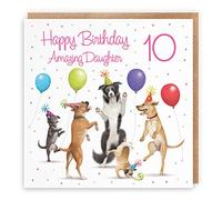 Hunts England - 10th Daughter Birthday Card - Dancing Dogs - Amazing Daughter - Age 10 - Funny Girl's 10th Birthday Card - Milo's Gallery Collection - Age Ten