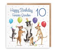 Hunts England - 10th Grandson Birthday Card - Dancing Dogs - Fantastic Grandson - Age 10 - Funny Boy's 10th Birthday Card - Milo's Gallery - Age Ten