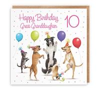 Hunts England - 10th Great Granddaughter Birthday Card - Dancing Dogs - Age 10 - Funny Girl's 10th Birthday Card For Great Granddaughter - Milo's Gallery - Age Ten