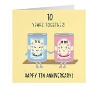 Hunts England 10th Wedding Anniversary Card - Tin Anniversary - Iconic Collection - Standard - 148 x 148 mm