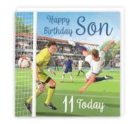 Hunts England - 11th Son Football Birthday Card - Milo's Gallery - Age 11 Footy Fun Birthday Card For Son - For 11 Year Old Footie Fan - Age Eleven