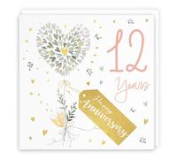 Hunts England - 12th Anniversary Card - 12 Years - Contemporary Hearts - Gold Foil - 12th Wedding Anniversary Card For Couples, Partner, Husband, Wife, etc. - Milo's Gallery