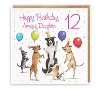 Hunts England - 12th Daughter Birthday Card - Dancing Dogs - Amazing Daughter - Age 12 - Funny Girl's 12th Birthday Card - Milo's Gallery Collection - Age Twelve