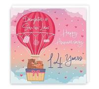 Hunts England - 14th Daughter And Son-in-Law Hot Air Balloon Anniversary Card - Cute Bears - Luxury 14th Anniversary Card For Daughter And Son-in-Law - Daughter And Son-in-Law 14th Anniversary Card