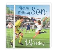 Hunts England - 14th Son Football Birthday Card - Milo's Gallery - Age 14 Footy Fun Birthday Card For Son - For 14 Year Old Footie Fan - Age Fourteen