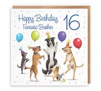 Hunts England - 16th Brother Birthday Card - Dancing Dogs - Fantastic Brother - Age 16 - Funny Boy's 16th Birthday Card For - Milo's Gallery - Age Sixteen