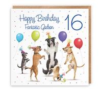 Hunts England - 16th Godson Birthday Card - Dancing Dogs - Fantastic Godson - Age 16 - Funny Boy's 16th Birthday Card - Milo's Gallery - Age Sixteen
