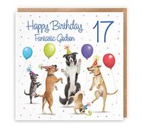 Hunts England - 17th Godson Birthday Card - Dancing Dogs - Fantastic Godson - Age 17 - Funny Boy's 17th Birthday Card - Milo's Gallery - Age Seventeen