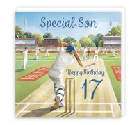 Hunts England - 17th Son Cricket Birthday Card - Milo's Gallery - Age 17 Sport Fun Birthday Card For Son - For 17 Year Old Cricket Fan - Age Seventeen