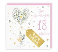 Hunts England - 18th Great Granddaughter Contemporary Hearts Birthday Card - Gold Foil - Milo's Gallery - Age 18 Champagne, Hearts Birthday Card For Great Granddaughter - Fabulous Pink Envelope