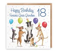 Hunts England - 18th Great Grandson Birthday Card - Dancing Dogs - Fantastic Great Grandson - Age 18 - Funny Men's 18th Birthday Card - Milo's Gallery