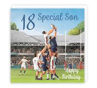 Hunts England - 18th Son Rugby Birthday Card - Milo's Gallery - Age 18 Sport Fun Birthday Card For Son - Birthday Card For 18 Year Old Rugby Fan - Age Eighteen