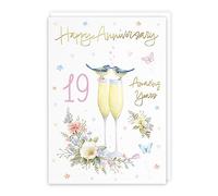 Hunts England - 19th Anniversary Card For Him Or Her - A5 Size - Champagne Flutes - Gold Foil - 19th Anniversary Card For Couples, Partner, Husband, Wife, etc. - Milo's Gallery