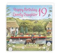 Hunts England - 19th Daughter Horse Riding Birthday Card - Canal Narrowboat - Countryside - Age 19 Card For Daughter - Milo's Gallery - Age Nineteen Birthday Card - Daughter Birthday