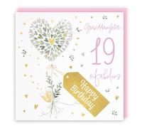 Hunts England - 19th Granddaughter Contemporary Hearts Birthday Card - Gold Foil - Milo's Gallery - Age 19 Pretty Birthday Card For Granddaughter - Age Nineteen - Fabulous Pink Envelope