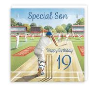 Hunts England - 19th Son Cricket Birthday Card - Milo's Gallery - Age 19 Sport Fun Birthday Card For Son - For 19 Year Old Cricket Fan - Age Nineteen