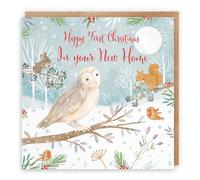 Hunts England - 1st Christmas In New Home Cute Owl Card - Nature's Treasures - For Him, Her, Male, Female - Happy Animal Wildlife Merry Xmas Card - Robin, Mouse, Squirrel - First Christmas New House