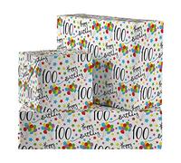 Hunts England - 2 Sheets Of 100th Birthday Luxury Wrapping Paper - Includes 2 Gift Tags - Age 100 Folded Gift Wrap For Him/Her - Iconic Collection - Colourful Age One Hundred Gift Wrap