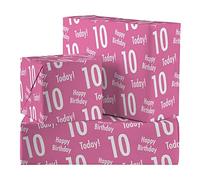 Hunts England - 2 Sheets Of 10th Birthday Pink Wrapping Paper For Girl - Includes 2 Gift Tags - Age 10 Female Folded Gift Wrap - Urban Colour Collection - Age Ten Gift Wrap For Girls