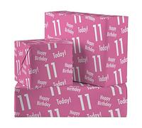 Hunts England - 2 Sheets Of 11th Birthday Pink Fun Wrapping Paper For Girl - Includes 2 Gift Tags - Age 11 Female Folded Gift Wrap - Urban Colour Collection - Age Eleven Gift Wrap For Girls