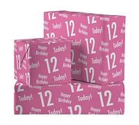 Hunts England - 2 Sheets Of 12th Birthday Pink Fun Wrapping Paper For Girl - Includes 2 Gift Tags - Age 12 Female Folded Gift Wrap - Urban Colour Collection - Age Twelve Gift Wrap For Girls