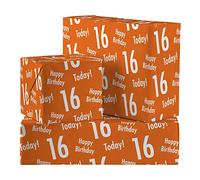 Hunts England - 2 Sheets Of 16th Birthday Orange Fun Wrapping Paper For Boy - Includes 2 Gift Tags - Age 16 Male Folded Gift Wrap - Urban Colour Collection - Age Sixteen Gift Wrap For Boys