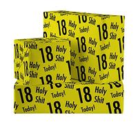Hunts England - 2 Sheets Of 18th Birthday Luxury Wrapping Paper - Includes 2 Gift Tags - Age 18 Folded Gift Wrap For Him/Her - Holy Shit Collection - Bold Age Eighteen Gift Wrap For Men/Women