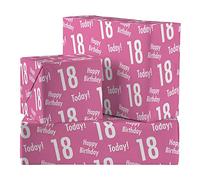 Hunts England - 2 Sheets Of 18th Birthday Pink Luxury Wrapping Paper For Her - Includes 2 Gift Tags - Age 18 Female Folded Gift Wrap - Urban Colour Collection - Age Eighteen Gift Wrap For Women