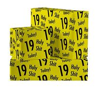 Hunts England - 2 Sheets Of 19th Birthday Fun Wrapping Paper - Includes 2 Gift Tags - Age 19 Folded Gift Wrap For Him/Her - Holy Shit Collection - Rude Age Nineteen Gift Wrap For Men/Women