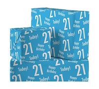 Hunts England - 2 Sheets Of 21st Birthday Blue Luxury Wrapping Paper For Him - Includes 2 Gift Tags - Age 21 Male Folded Gift Wrap - Urban Colour Collection - Age Twenty One Gift Wrap For Men