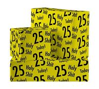 Hunts England - 2 Sheets Of 25th Birthday Fun Wrapping Paper - Includes 2 Gift Tags - Age 25 Folded Gift Wrap For Him/Her - Holy Shit Collection - Rude Age Twenty Five Gift Wrap For Men/Women