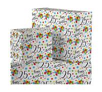 Hunts England - 2 Sheets Of 25th Birthday Fun Wrapping Paper - Includes 2 Gift Tags - Age 25 Folded Gift Wrap For Him/Her - Iconic Collection - Colourful Age Twenty Five Gift Wrap