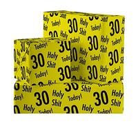 Hunts England - 2 Sheets Of 30th Birthday Luxury Wrapping Paper - Includes 2 Gift Tags - Age 30 Folded Gift Wrap For Him/Her - Holy Shit Collection - Bold Age Thirty Gift Wrap For Men/Women