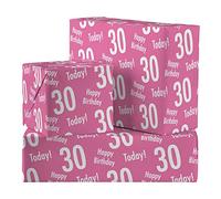 Hunts England - 2 Sheets Of 30th Birthday Pink Luxury Wrapping Paper For Her - Includes 2 Gift Tags - Age 30 Female Folded Gift Wrap - Urban Colour Collection - Age Thirty Gift Wrap For Women