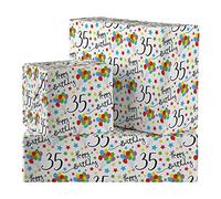 Hunts England - 2 Sheets Of 35th Birthday Fun Wrapping Paper - Includes 2 Gift Tags - Age 35 Folded Gift Wrap For Him/Her - Iconic Collection - Colourful Age Thirty Five Gift Wrap