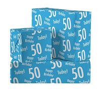 Hunts England - 2 Sheets Of 50th Birthday Blue Luxury Wrapping Paper For Him - Includes 2 Gift Tags - Age 50 Male Folded Gift Wrap - Urban Colour Collection - Age Fifty Gift Wrap For Men