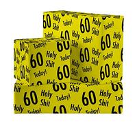Hunts England - 2 Sheets Of 60th Birthday Luxury Wrapping Paper - Includes 2 Gift Tags - Age 60 Folded Gift Wrap For Him/Her - Holy Shit Collection - Bold Age Sixty Gift Wrap For Men/Women
