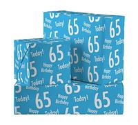 Hunts England - 2 Sheets Of 65th Birthday Blue Fun Wrapping Paper For Him - Includes 2 Gift Tags - Age 65 Male Folded Gift Wrap - Urban Colour Collection - Age Sixty Five Gift Wrap For Men