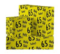Hunts England - 2 Sheets Of 65th Birthday Fun Wrapping Paper - Includes 2 Gift Tags - Age 65 Folded Gift Wrap For Him/Her - Holy Shit Collection - Rude Age Sixty Five Gift Wrap For Men/Women