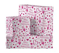 Hunts England - 2 Sheets Of 65th Birthday Fun Wrapping Paper - Includes 2 Gift Tags - Age 65 Folded Gift Wrap For Her - Still Totally Fabulous Collection - Colourful Age Sixty Five Gift Wrap