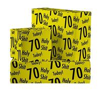 Hunts England - 2 Sheets Of 70th Birthday Fun Wrapping Paper - Includes 2 Gift Tags - Age 70 Folded Gift Wrap For Him/Her - Holy Shit Collection - Rude Age Seventy Gift Wrap For Men/Women