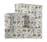 Hunts England - 2 Sheets Of 70th Birthday Luxury Wrapping Paper - Includes 2 Gift Tags - Age 70 Folded Gift Wrap For Him/Her - Iconic Collection - Colourful Age Seventy Gift Wrap For Men/Women