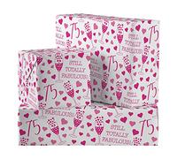 Hunts England - 2 Sheets Of 75th Birthday Fabulous Fun Wrapping Paper - Includes 2 Gift Tags - Age 75 Female Folded Gift Wrap - Still Totally Fabulous Collection - Age Seventy Five Gift Wrap