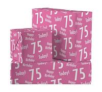 Hunts England - 2 Sheets Of 75th Birthday Pink Fun Wrapping Paper For Women - Includes 2 Gift Tags - Age 75 Female Folded Gift Wrap - Urban Colour Collection - Age Seventy Five Gift Wrap For Her