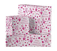 Hunts England - 2 Sheets Of 80th Birthday Fabulous Luxury Wrapping Paper For Her - Includes 2 Gift Tags - Age 80 Female Folded Gift Wrap - Still Totally Fabulous Collection - Age Eighty Gift Wrap