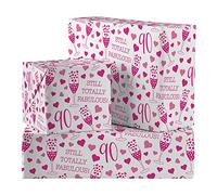 Hunts England - 2 Sheets Of 90th Birthday Fabulous Luxury Wrapping Paper For Her - Includes 2 Gift Tags - Age 90 Female Folded Gift Wrap - Still Totally Fabulous Collection - Age Ninety Gift Wrap